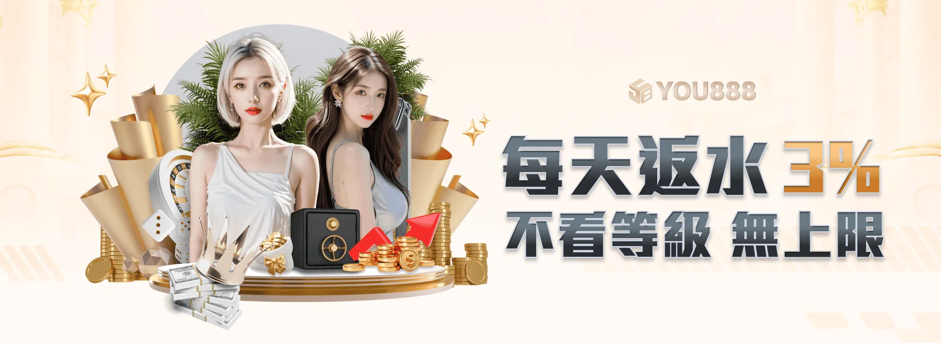 YOU888 娛樂城 每天返水3% 不看等級無上限